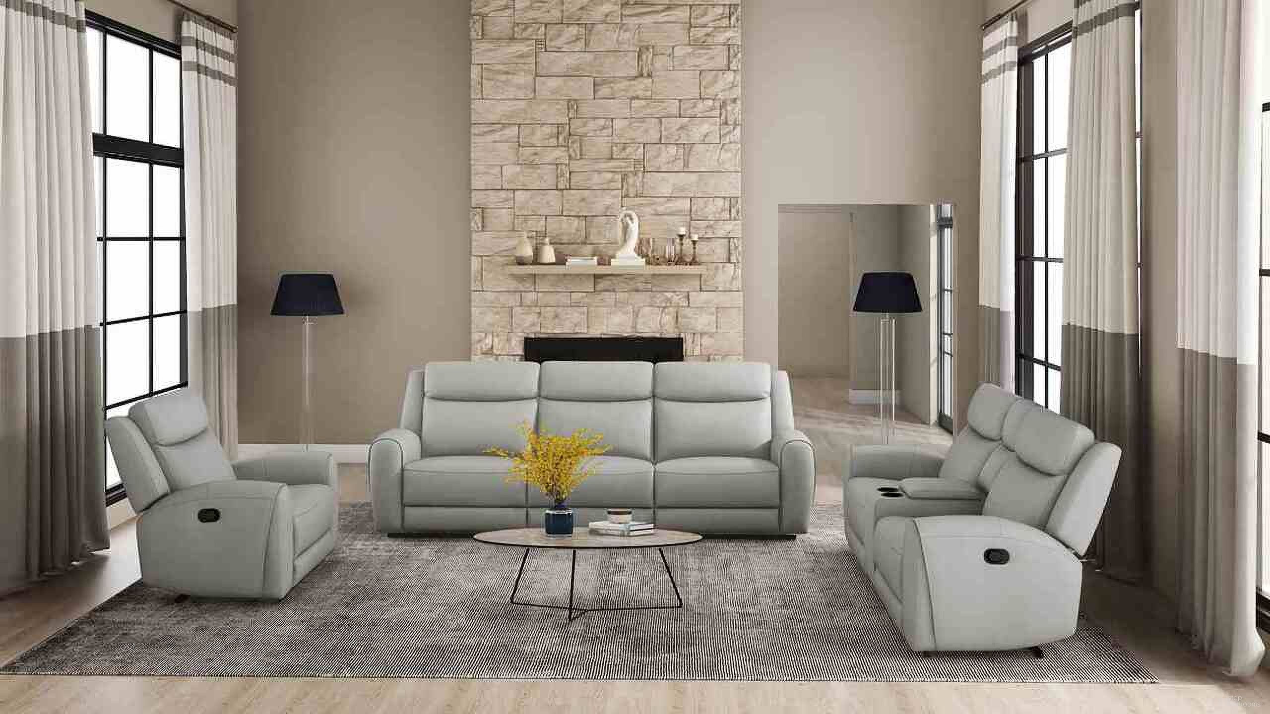 The appearance of Jacobus Living Room Set In Light Gray designed by Furniture of America in the transitional interior design. This light gray piece of furniture was selected by 1StopBedrooms from Jacobus Collection to add a touch of cosiness and style into your home. Sku: CM9986LG-SF-M;CM9986LG-LV-M. Material: Top Grain Leather.