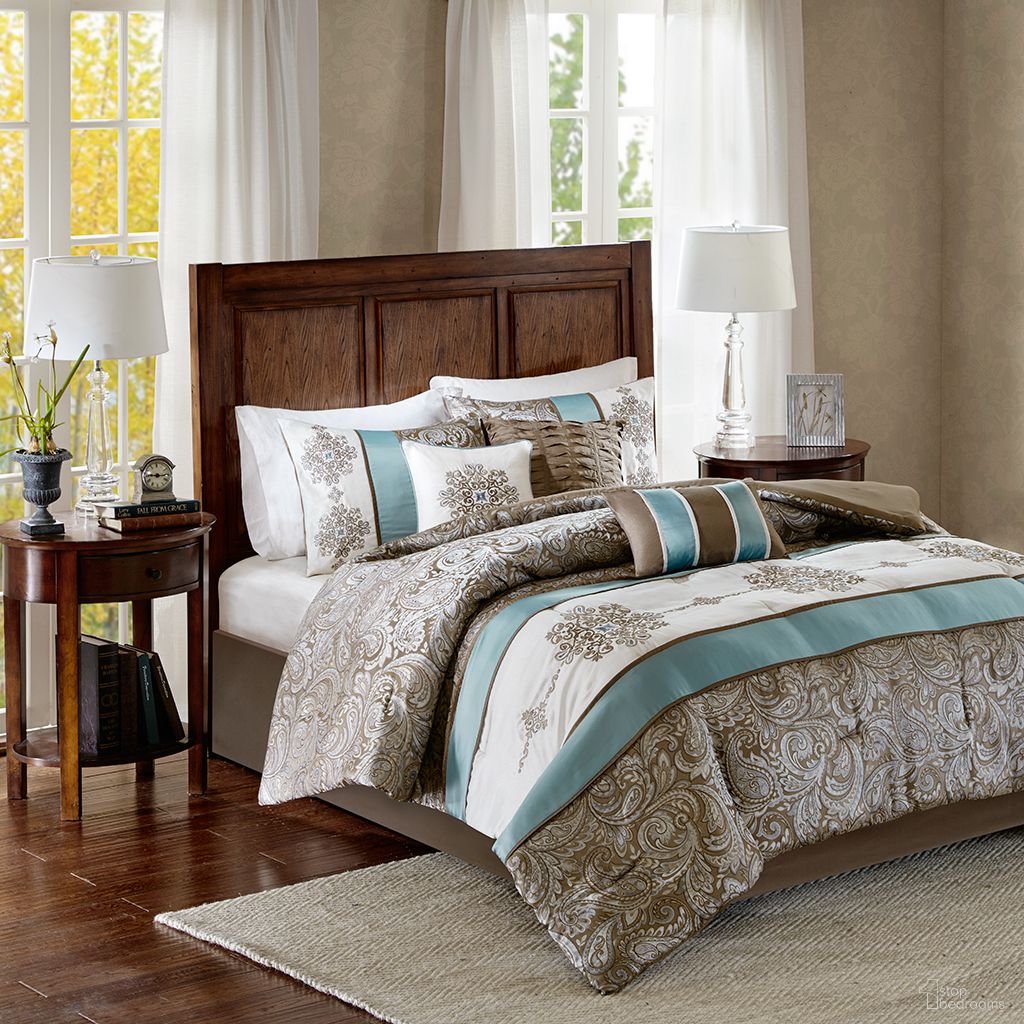 The appearance of Caroline Jacquard 7 Piece California King Comforter Set In Blue designed by Olliix in the traditional interior design. This blue piece of furniture was selected by 1StopBedrooms from Caroline Collection to add a touch of cosiness and style into your home. Sku: MP10-4324. Material: Polyester. Bed Size: California King.