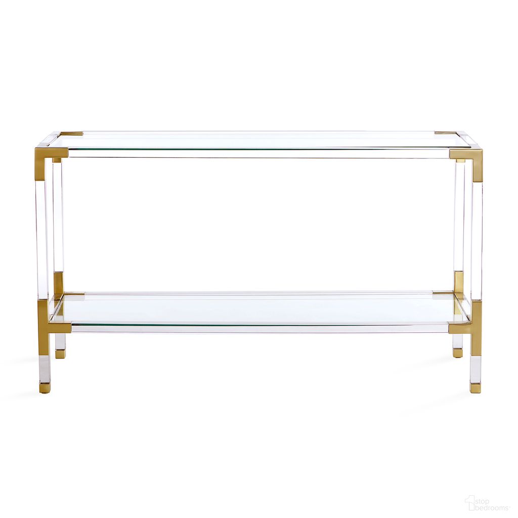 The appearance of Jacques Console In Brass and Clear Acrylic designed by Jonathan Adler in the modern / contemporary interior design. This brass and clear acrylic piece of furniture  was selected by 1StopBedrooms from Jacques Collection to add a touch of cosiness and style into your home. Sku: 18642. Material: Acrylic.