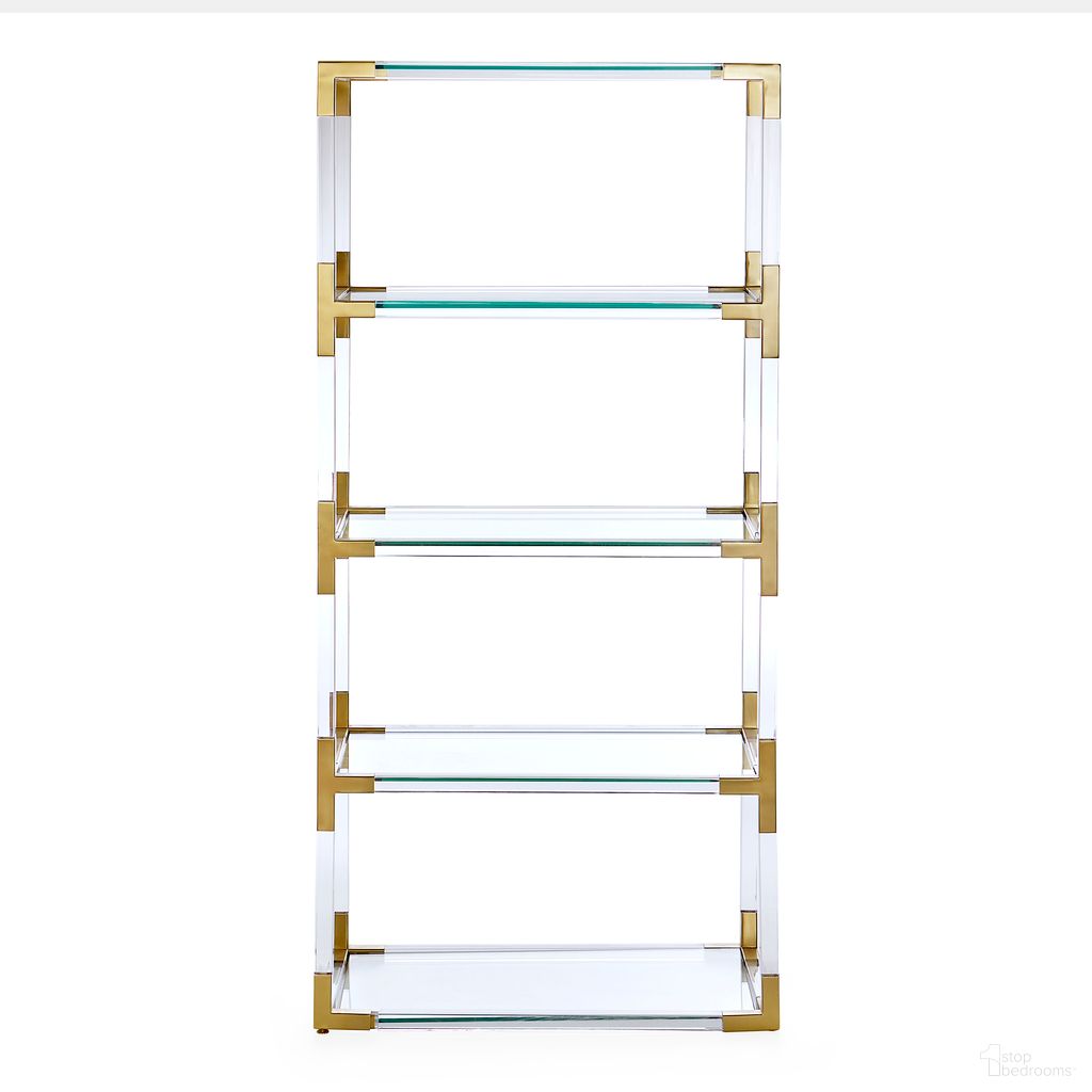 The appearance of Jacques Etagere In Brass and Clear Acrylic designed by Jonathan Adler in the modern / contemporary interior design. This brass and clear acrylic piece of furniture  was selected by 1StopBedrooms from Jacques Collection to add a touch of cosiness and style into your home. Sku: 17473. Material: Acrylic.