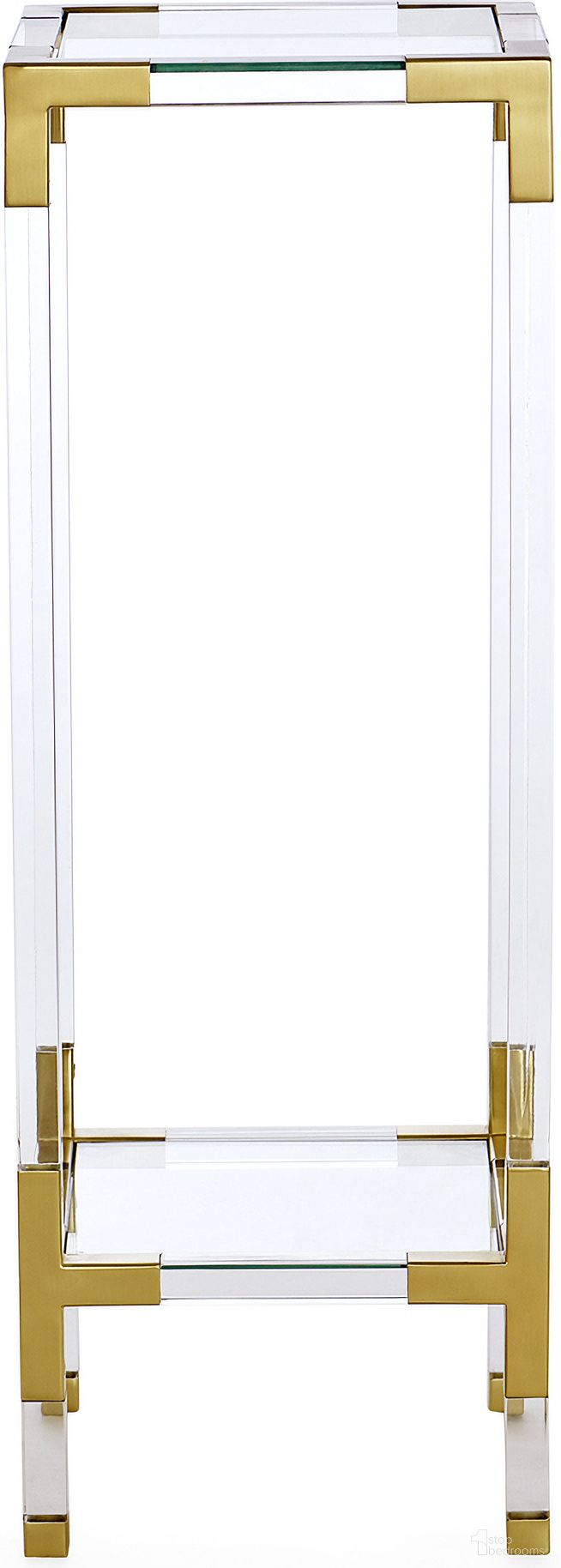 The appearance of Jacques Pedestal In Brass and Clear Acrylic designed by Jonathan Adler in the modern / contemporary interior design. This brass and clear acrylic piece of furniture  was selected by 1StopBedrooms from Jacques Collection to add a touch of cosiness and style into your home. Sku: 18805. Material: Acrylic.
