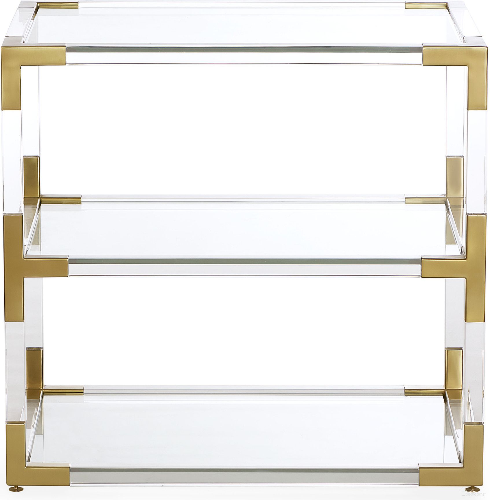 The appearance of Jacques Two-Tier Side Table In Brass and Clear Acrylic designed by Jonathan Adler in the modern / contemporary interior design. This brass and clear acrylic piece of furniture  was selected by 1StopBedrooms from Jacques Collection to add a touch of cosiness and style into your home. Sku: 17472. Material: Acrylic.