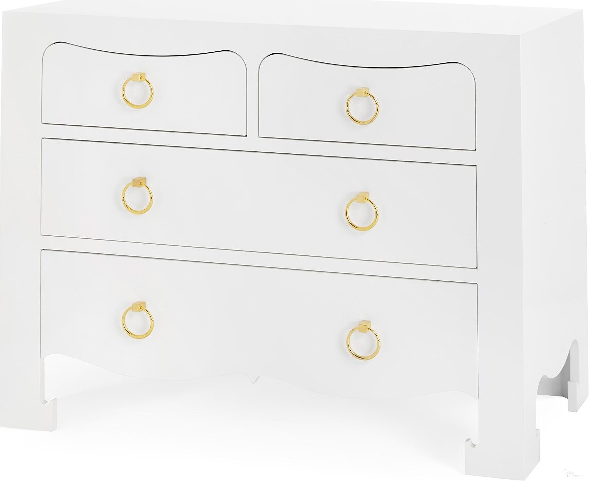The appearance of Jacqui Large 4-Drawer In Chiffon White designed by Villa & House in the transitional interior design. This white piece of furniture was selected by 1StopBedrooms from Jacqui Collection to add a touch of cosiness and style into your home. Sku: JAC-225-09. Material: Wood.