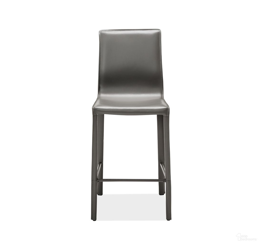 The appearance of Jada Counter Stool In Grey designed by Interlude Home in the modern / contemporary interior design. This grey piece of furniture was selected by 1StopBedrooms from Jada Collection to add a touch of cosiness and style into your home. Sku: 148096. Material: Leather.