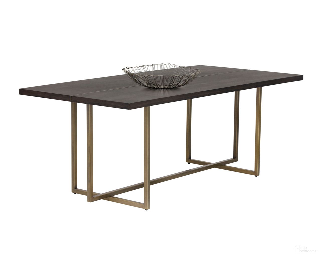 Jade 79 Inch Jade Dining Table In Antique Brass and Dark Mango