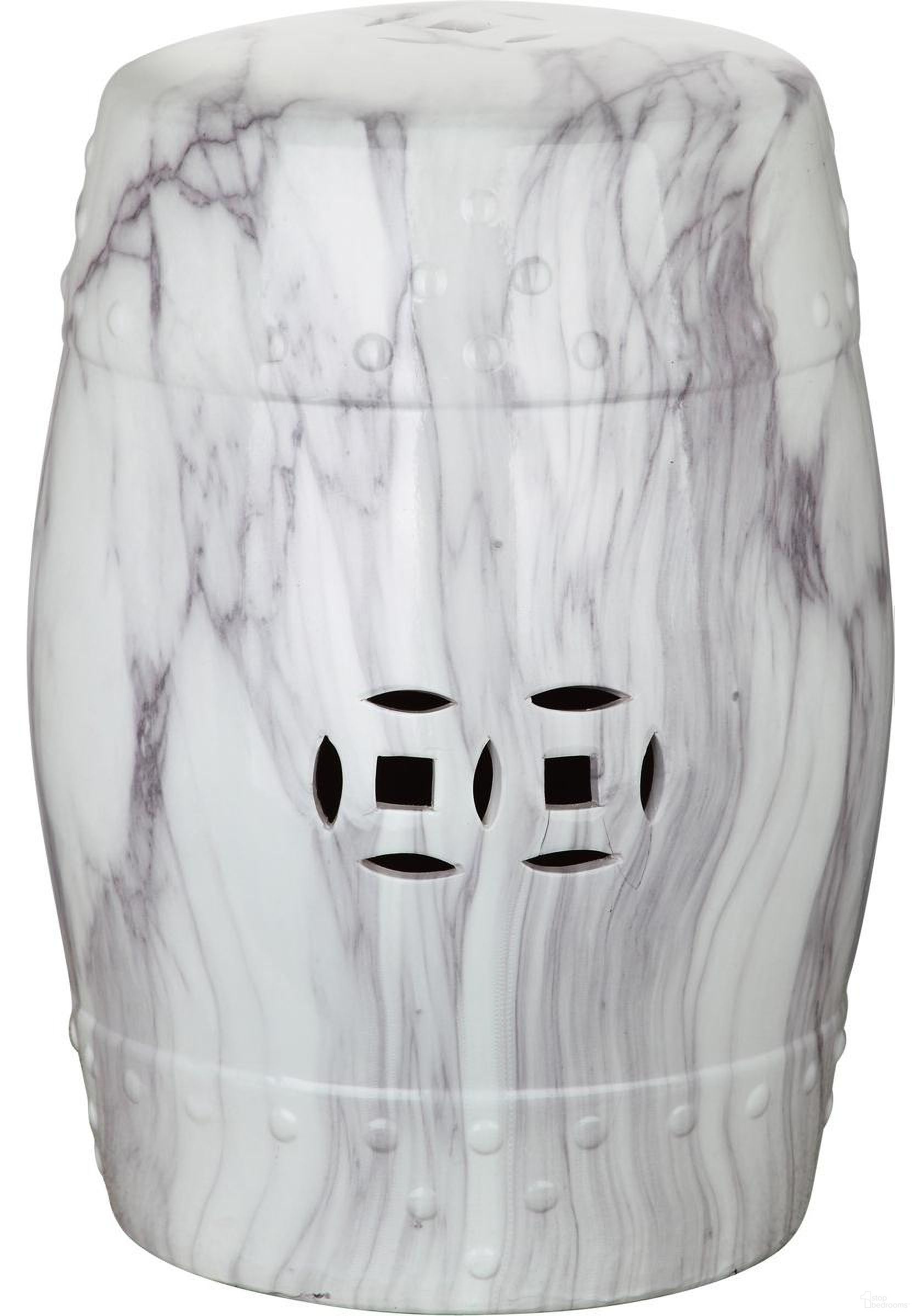 The appearance of Jade Black and White Marble Finish Swirl Garden Stool designed by Safavieh in the modern / contemporary interior design. This white piece of furniture  was selected by 1StopBedrooms from Safavieh ACS Collection to add a touch of cosiness and style into your home. Sku: ACS4551A. Material: Ceramic.