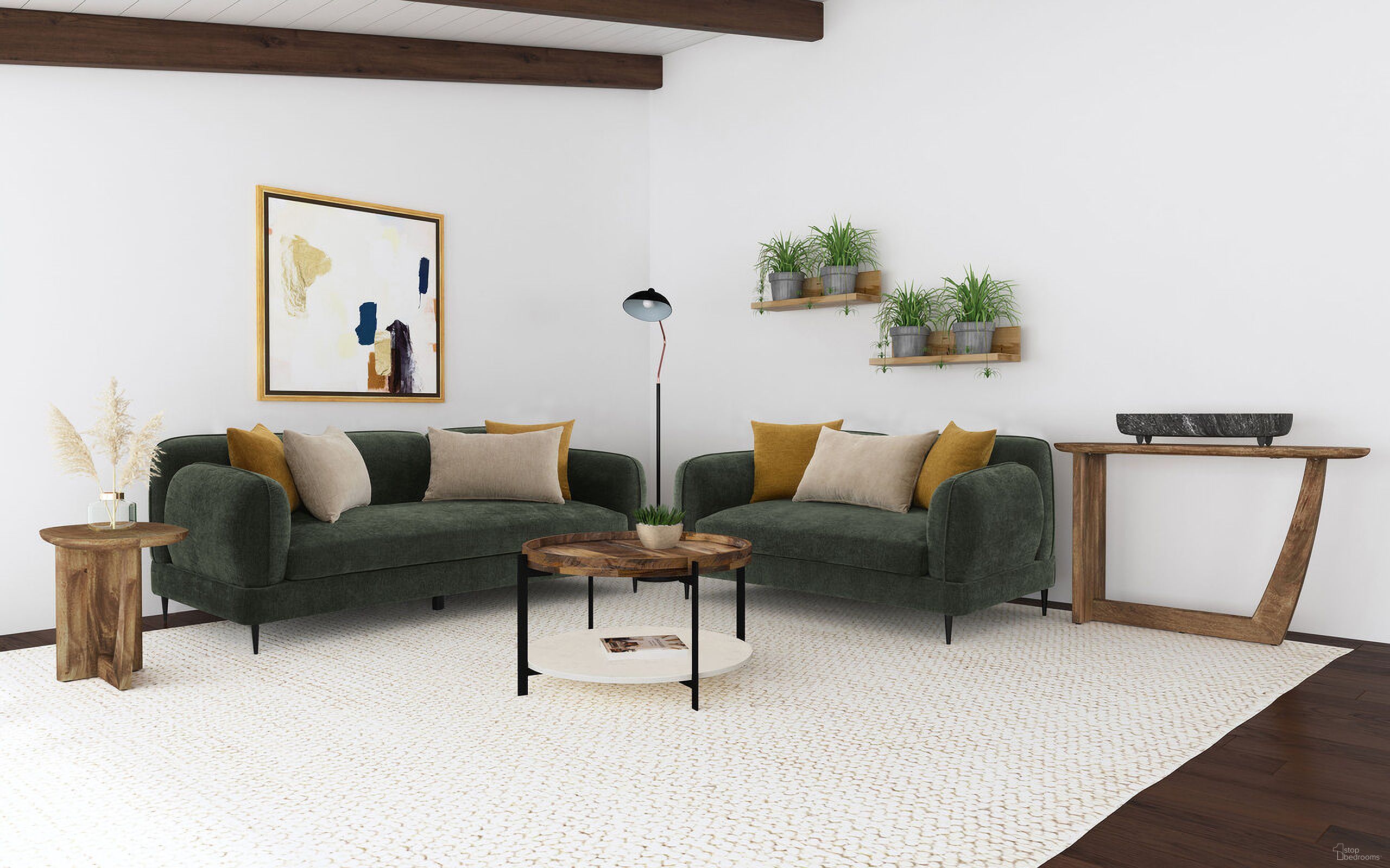 The appearance of Jade Chenille Upholstered Modern Track Arm Living Room Set In Green designed by Coaster in the modern / contemporary interior design. This green piece of furniture was selected by 1StopBedrooms from Jade Collection to add a touch of cosiness and style into your home. Sku: 509131;509132. Material: Fabric.
