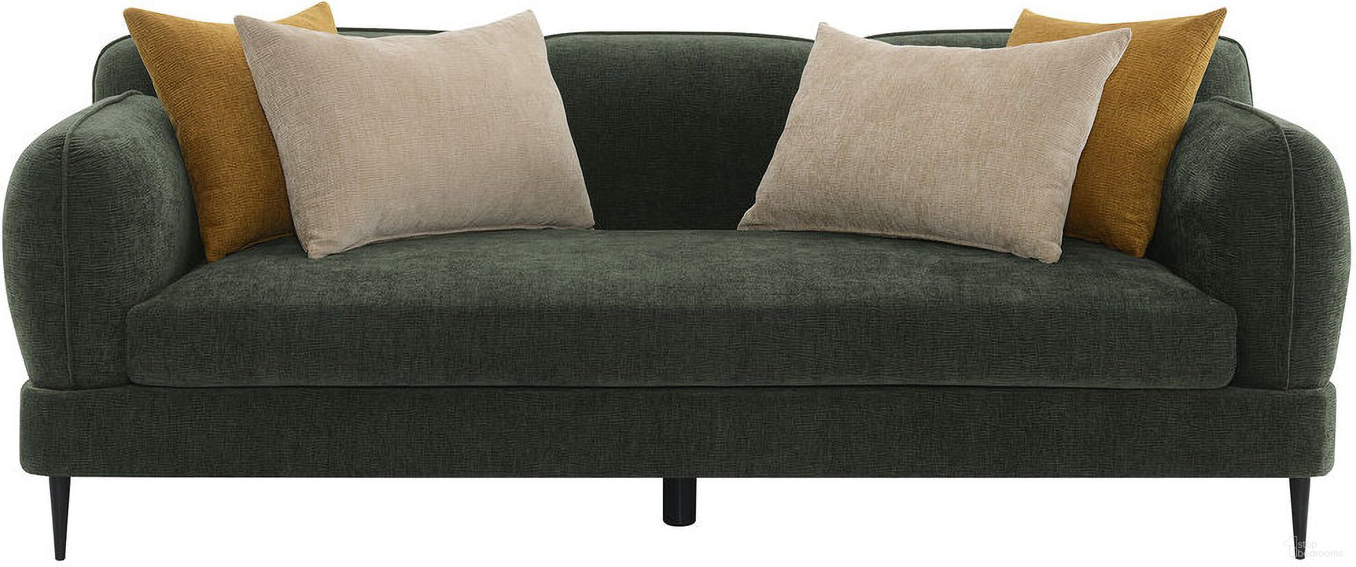 The appearance of Jade Chenille Upholstered Modern Track Arm Sofa In Green designed by Coaster in the modern / contemporary interior design. This green piece of furniture was selected by 1StopBedrooms from Jade Collection to add a touch of cosiness and style into your home. Sku: 509131. Material: Polyester.