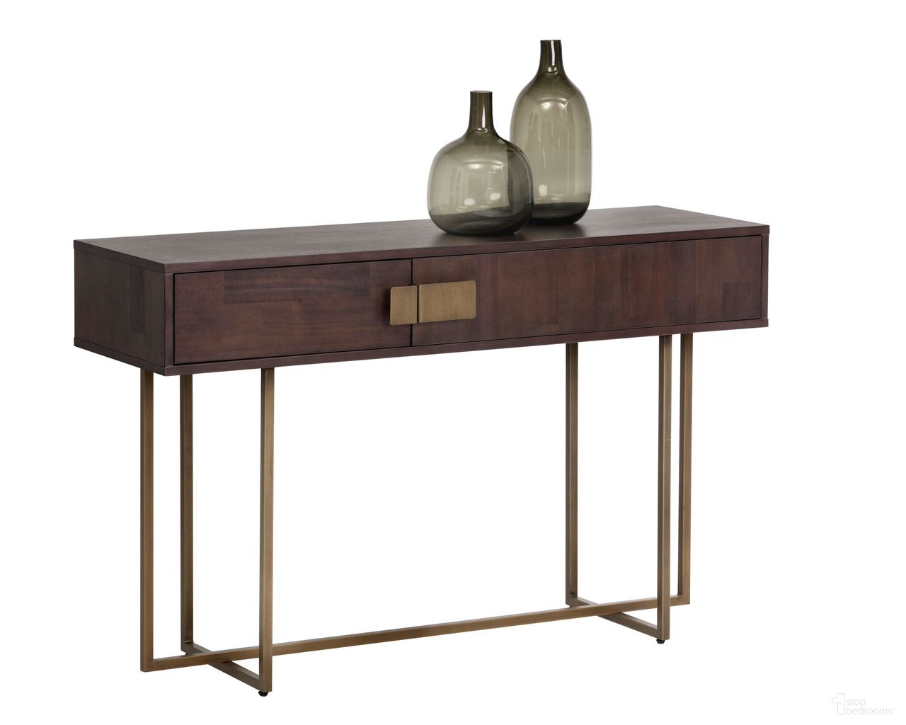 Jade Console Table In Antique Brass and Dark Mango