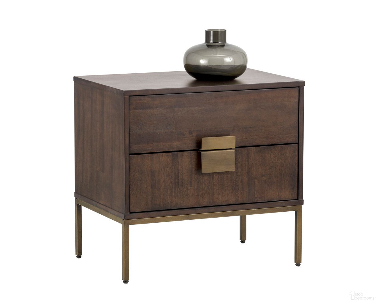 Jade Nightstand In Antique Brass and Dark Mango