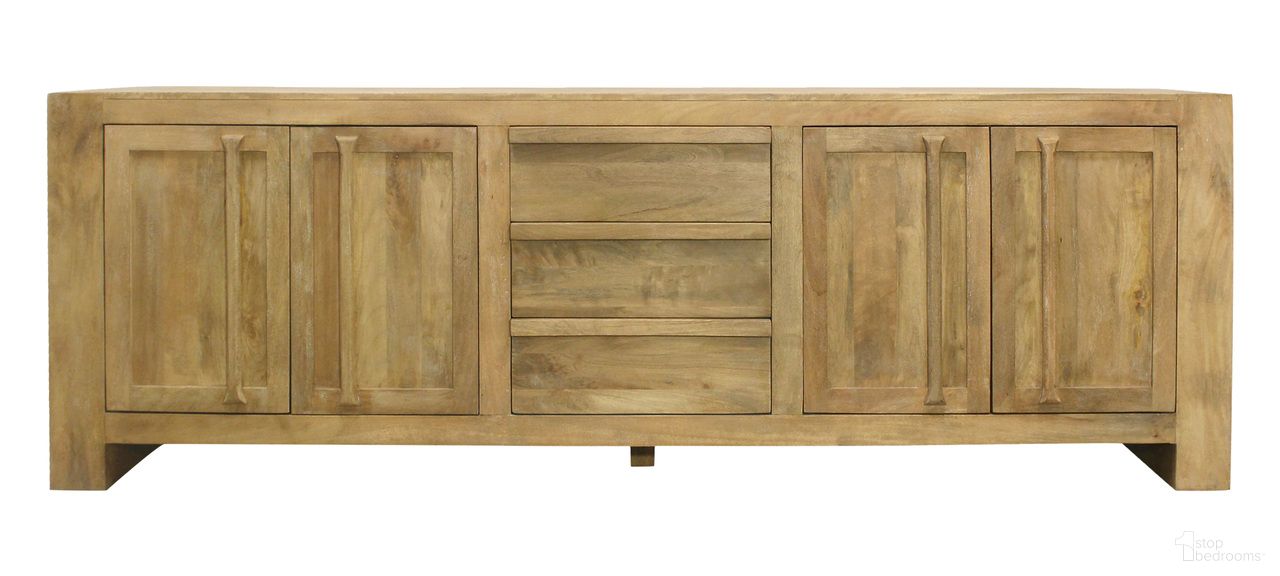 The appearance of Jaden 3 Drawers and 4 Doors On Metal Glides Sideboard In Natural designed by Moti in the transitional interior design. This natural piece of furniture  was selected by 1StopBedrooms from Jaden Collection to add a touch of cosiness and style into your home. Sku: 59009014. Material: Wood.