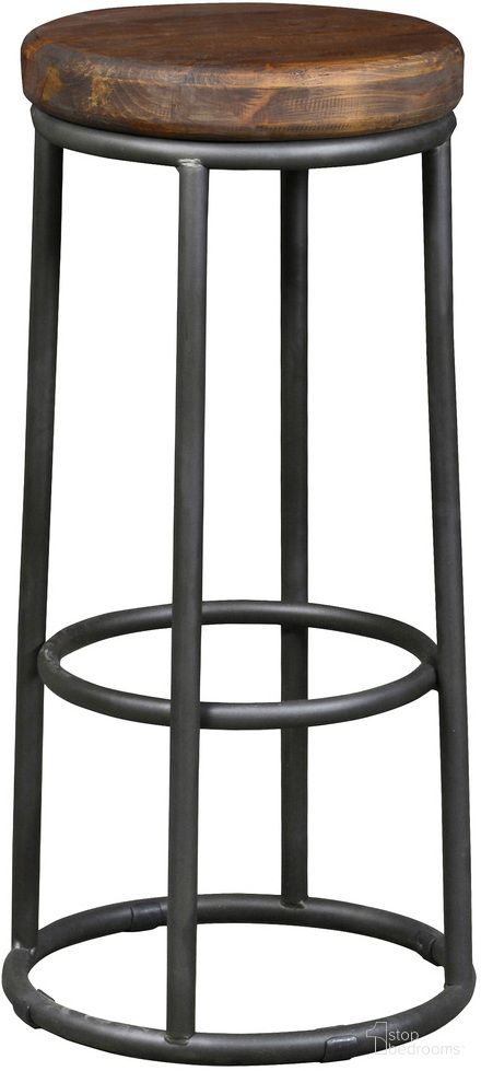 The appearance of Jaden 30 Inch Barstool In Brown and Iron designed by Classic Home in the transitional interior design. This brown and iron piece of furniture was selected by 1StopBedrooms from Jaden Collection to add a touch of cosiness and style into your home. Sku: 53003207. Material: Reclaimed Pine.