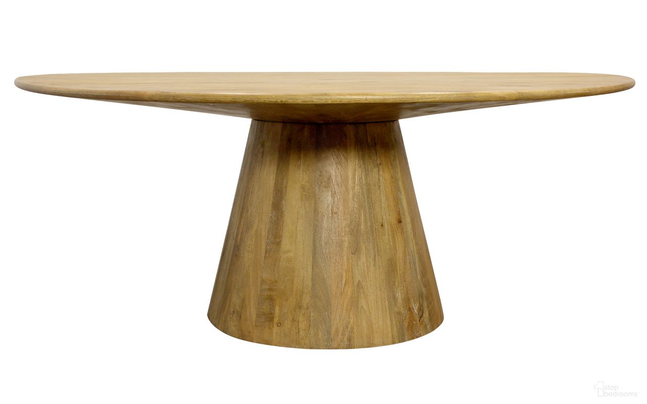 The appearance of Jaden 72 Inch Dining Table In Distressed Natural designed by Moti in the transitional interior design. This distressed natural piece of furniture  was selected by 1StopBedrooms from Jaden Collection to add a touch of cosiness and style into your home. Sku: 59002015. Table Base Style: Pedestal. Table Top Shape: Round. Size: 72". Material: Solid Wood.