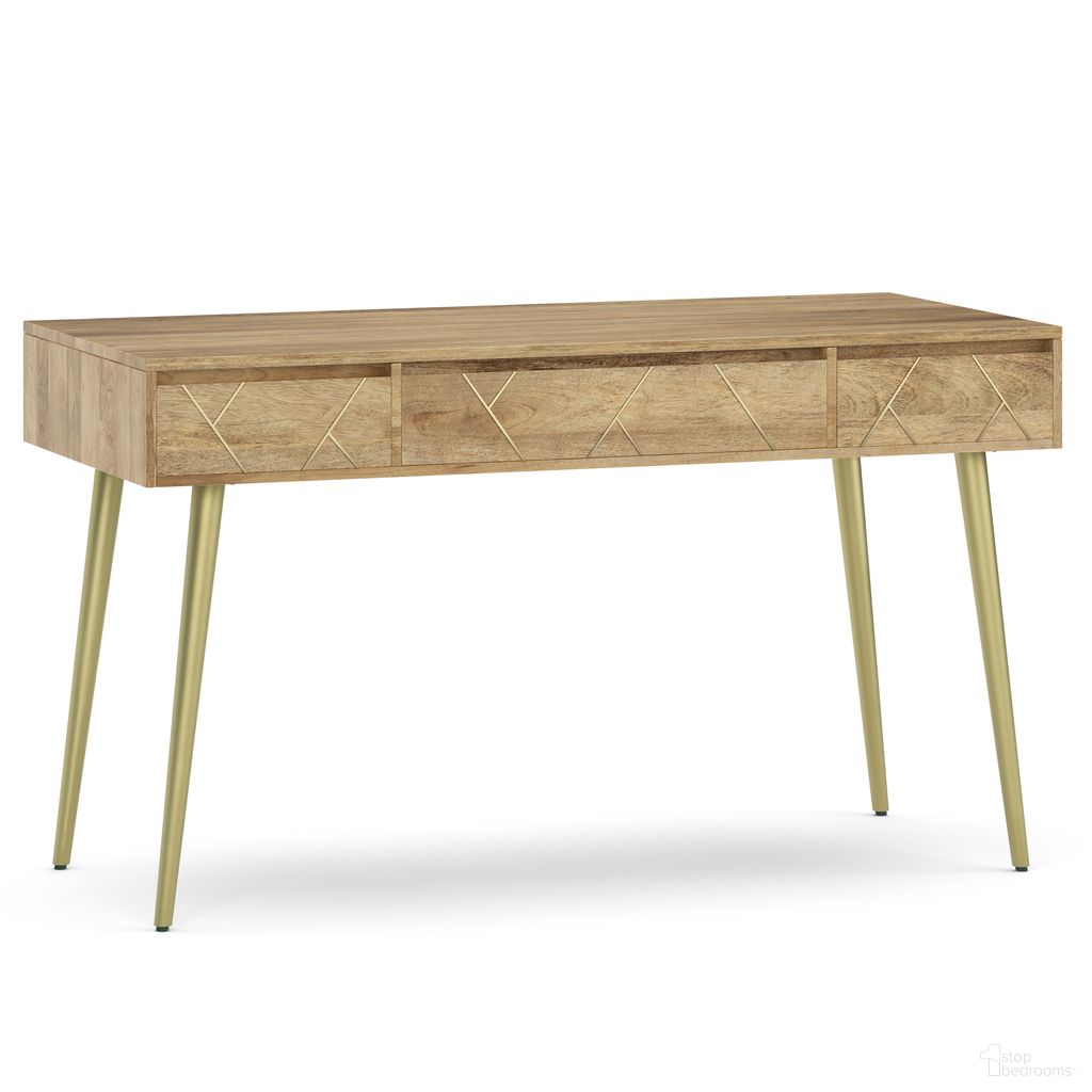 The appearance of Jager Solid Mango Wood Desk In Natural designed by Simpli Home in the transitional interior design. This natural piece of furniture was selected by 1StopBedrooms from Jager Collection to add a touch of cosiness and style into your home. Sku: AXCJAG-12-N. Material: Mango Wood.