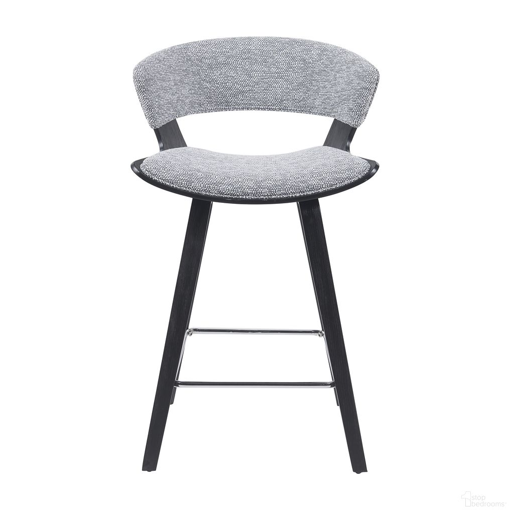 The appearance of Jagger Counter Height Barstool with Brushed Wood Veneer and Upholstered Seat In Gravel Grey and Black designed by Armen Living in the modern / contemporary interior design. This gravel grey/black piece of furniture  was selected by 1StopBedrooms from Jagger Collection to add a touch of cosiness and style into your home. Sku: LCJGBABLGG26. Material: Polyester.