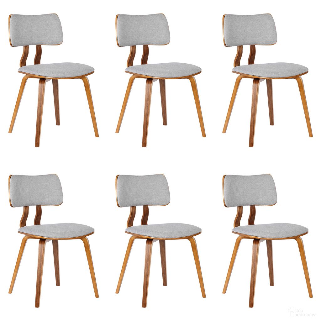 The appearance of Jaguar Dining Chair Set of 6 In Walnut and Grey designed by Armen Living in the transitional interior design. This walnut and grey piece of furniture was selected by 1StopBedrooms from Jaguar Collection to add a touch of cosiness and style into your home. Sku: LCJASIWAGRAY;LCJASIWAGRAY;LCJASIWAGRAY;LCJASIWAGRAY;LCJASIWAGRAY;LCJASIWAGRAY. Material: Fabric. Chair Type: Side Chair.