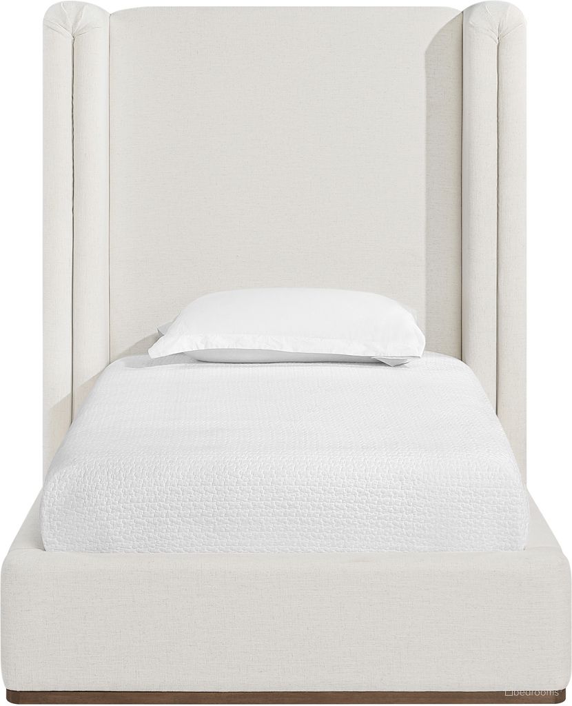 Jakes Corner Linen Textured Fabric Upholstered Twin Bed In Cream