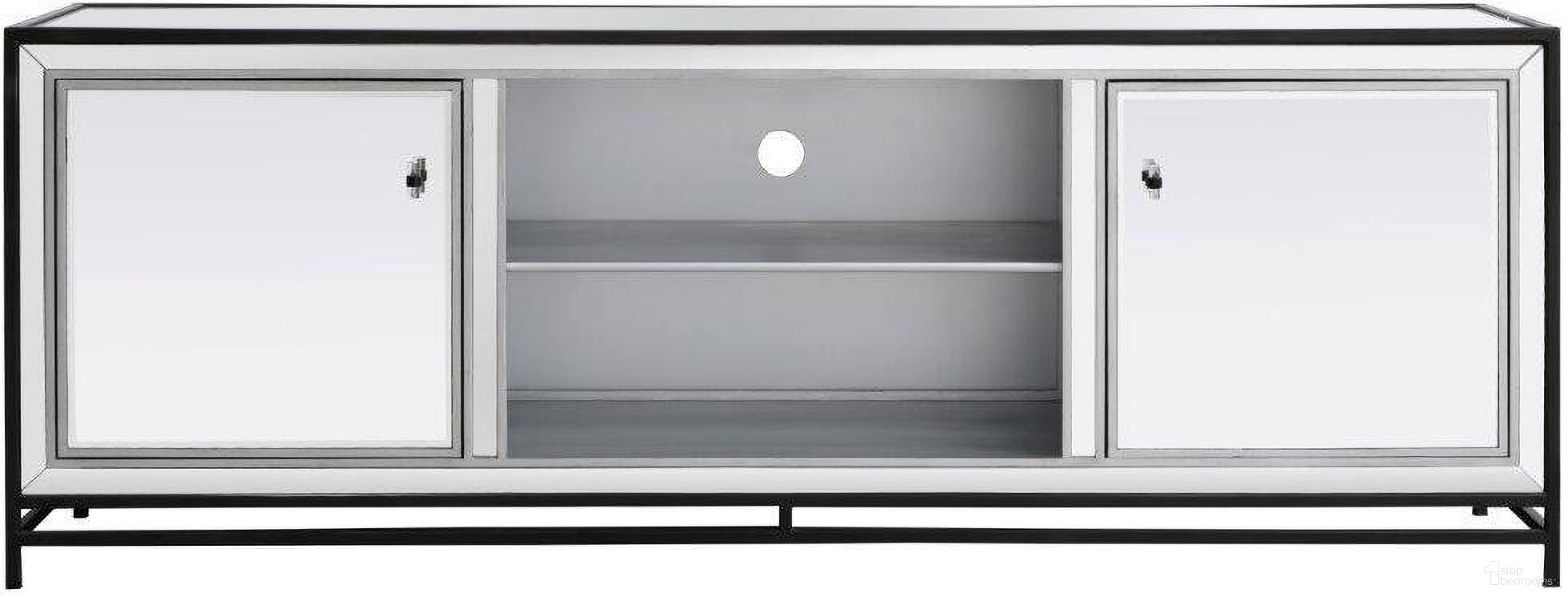The appearance of James 72 Inch Mirrored Tv Stand In Black designed by Elegant Lighting in the transitional interior design. This black piece of furniture  was selected by 1StopBedrooms from James Collection to add a touch of cosiness and style into your home. Sku: MF70172BK. Material: Metal.