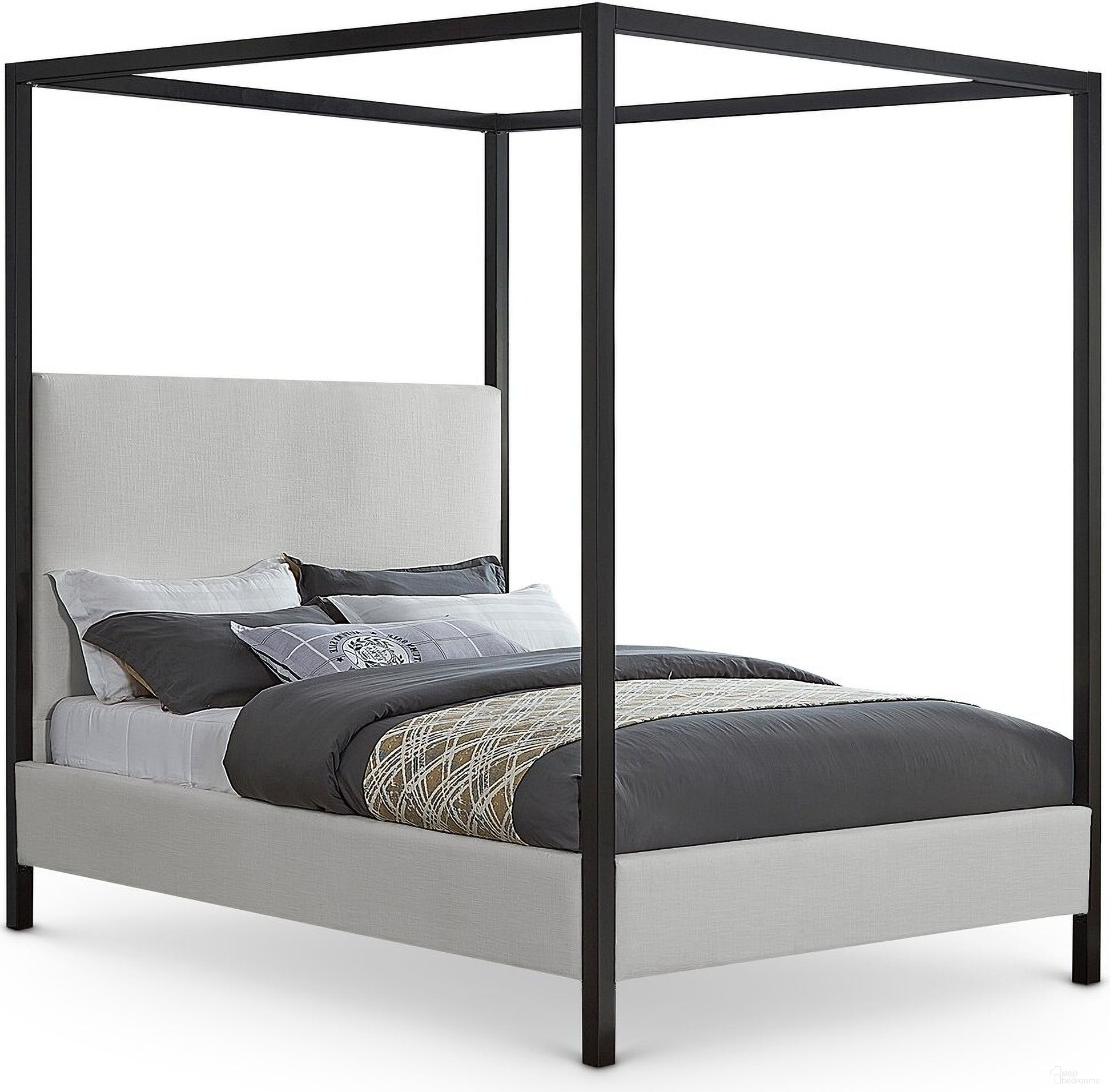 The appearance of James Linen Textured Fabric King Bed In Cream designed by Meridian in the modern / contemporary interior design. This cream piece of furniture  was selected by 1StopBedrooms from James Collection to add a touch of cosiness and style into your home. Sku: JamesCream-K Box 1/2 (Headboard / Slats);JamesCream-K Box 2/2 (Footboard / Rails / Center Support / Hardware / Metal Frame). Bed Type: Canopy Bed. Bed Size: King. Material: Plywood.