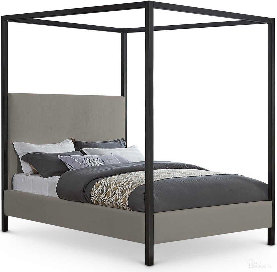 The appearance of James Linen Textured Fabric King Bed In Grey designed by Meridian in the modern / contemporary interior design. This grey piece of furniture  was selected by 1StopBedrooms from James Collection to add a touch of cosiness and style into your home. Sku: JamesGrey-K Box 1/2 (Headboard / Slats);JamesGrey-K Box 2/2 (Footboard / Rails / Center Support / Hardware / Metal Frame). Bed Type: Canopy Bed. Bed Size: King. Material: Plywood.