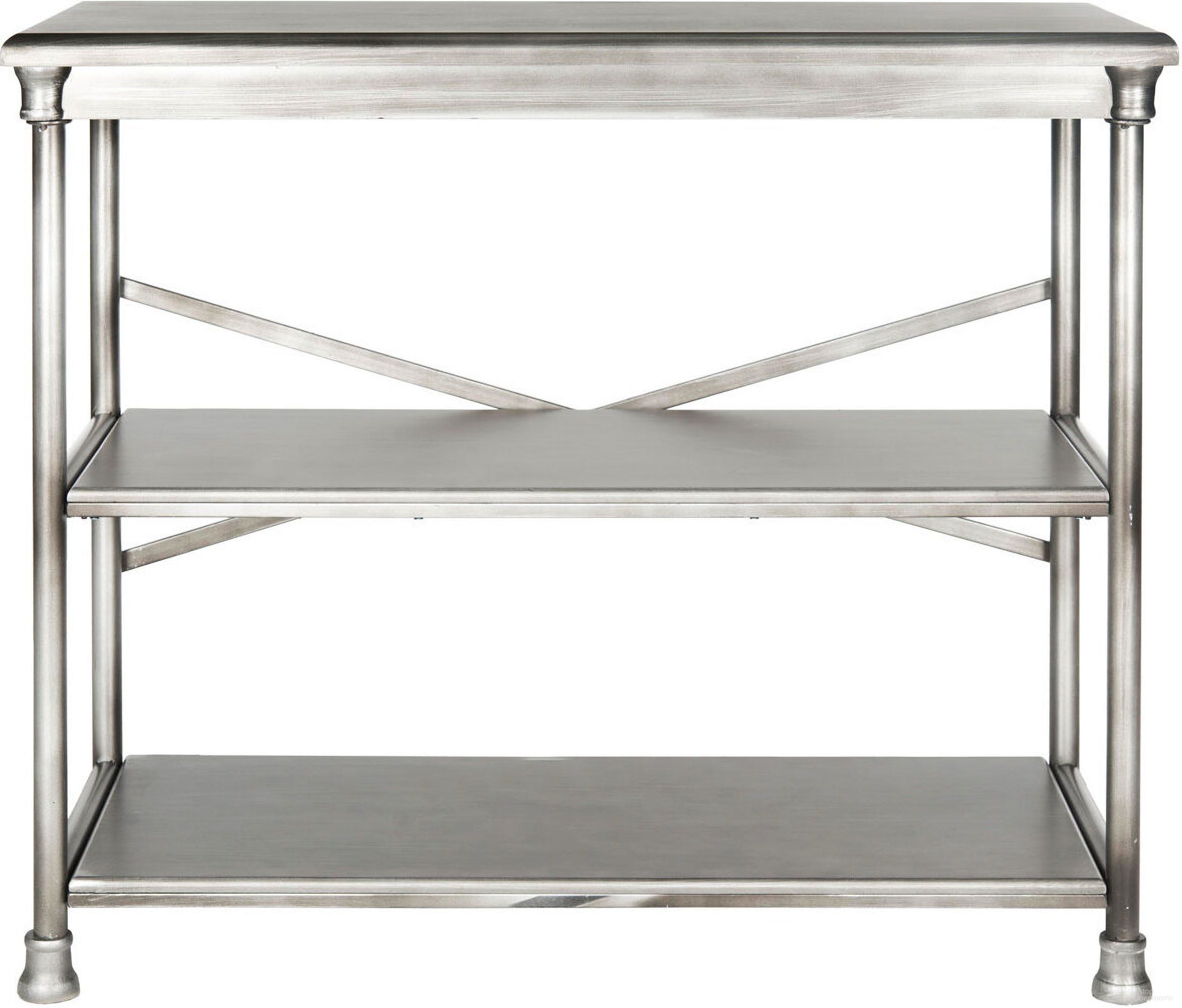 The appearance of Jamison Dark Silver Medium Bookcase designed by Safavieh in the transitional interior design. This silver piece of furniture was selected by 1StopBedrooms from Jamison Collection to add a touch of cosiness and style into your home. Sku: AMH1535A. Material: Iron.