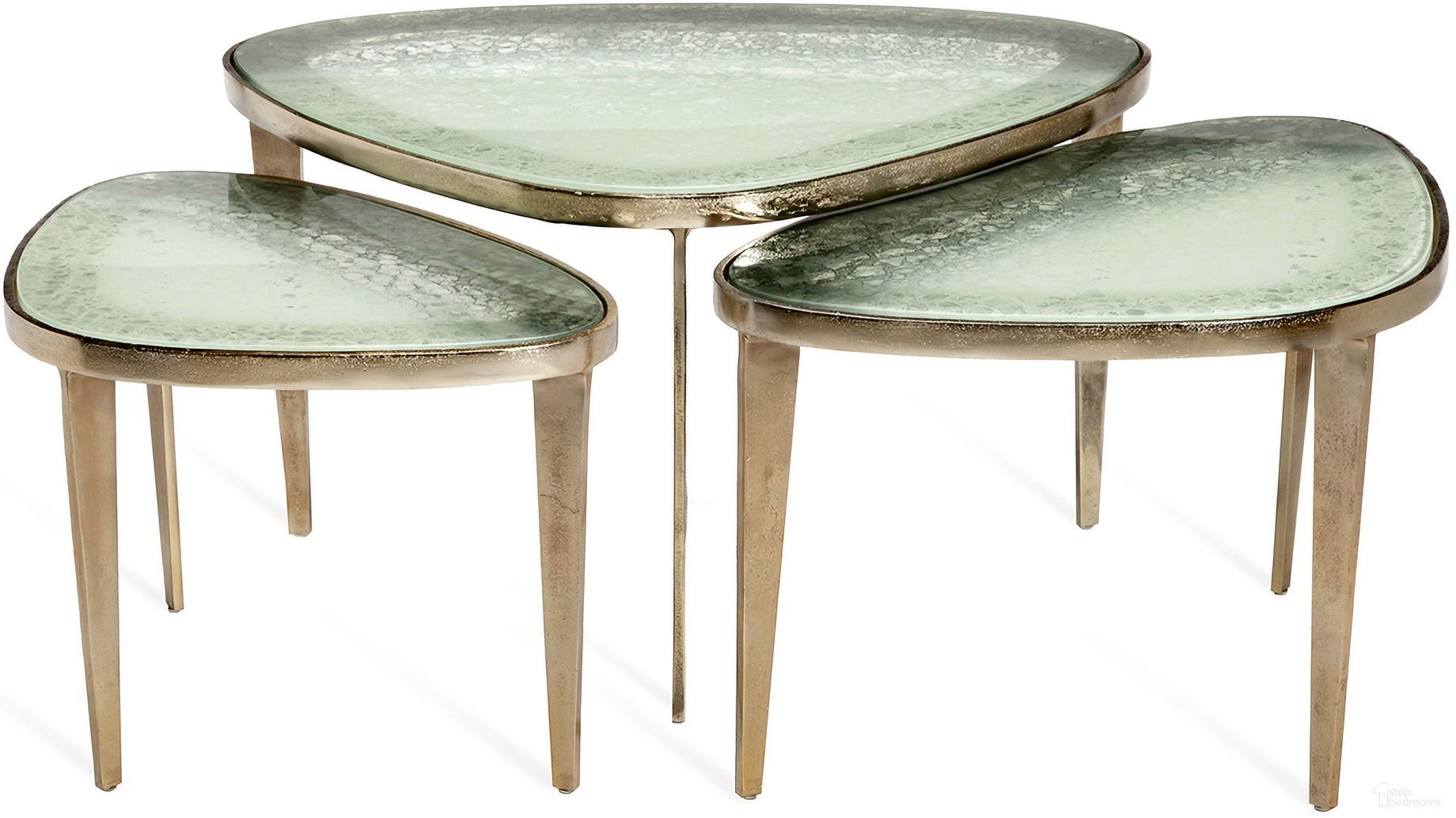 The appearance of Jan Bunching Cocktail Tables In Champagne and Gray designed by Interlude Home in the modern / contemporary interior design. This champagne and gray piece of furniture was selected by 1StopBedrooms from Jan Collection to add a touch of cosiness and style into your home. Sku: 118132. Material: Aluminum.