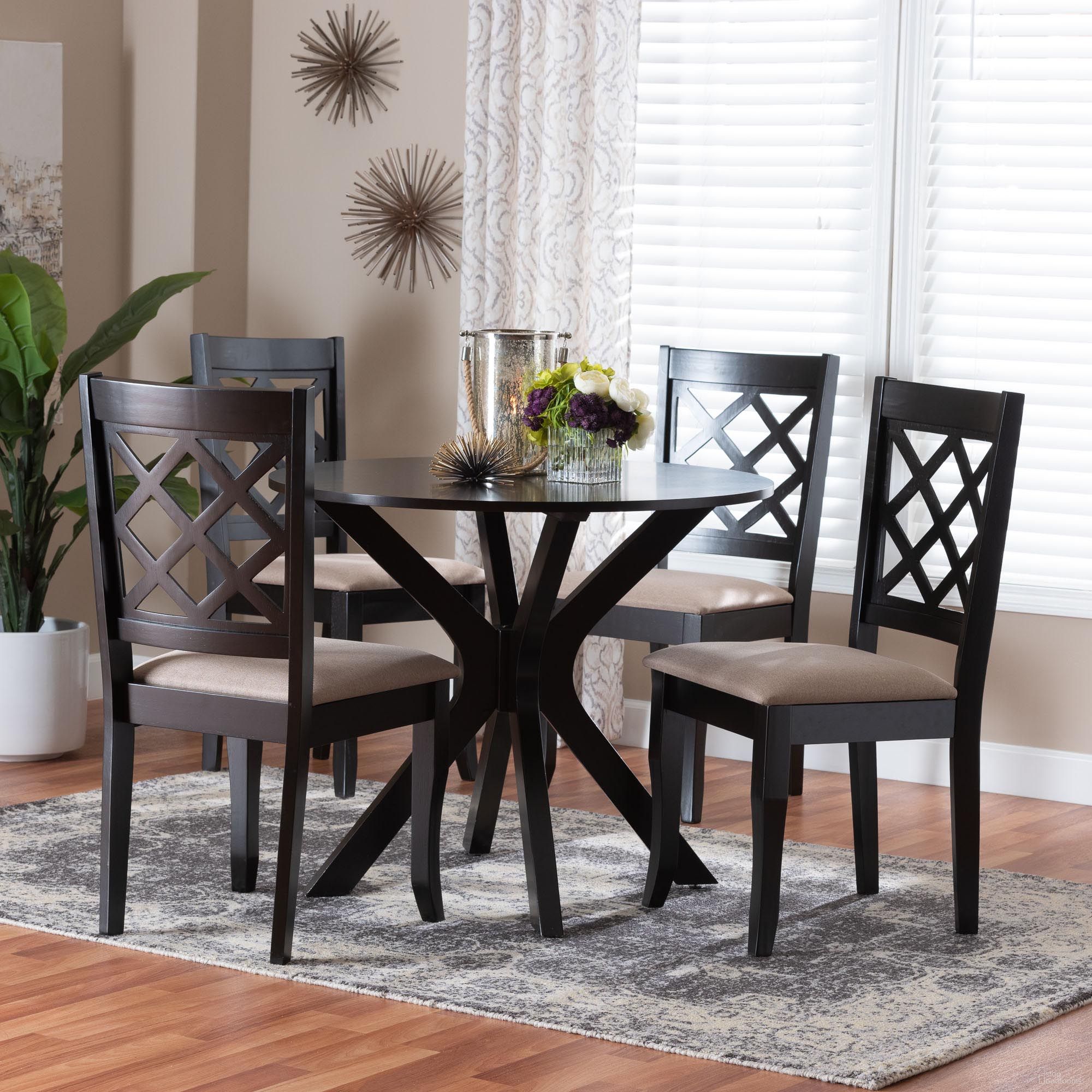 Jana Fabric and Wood 5-Piece Dining Set In Sand and Dark Brown