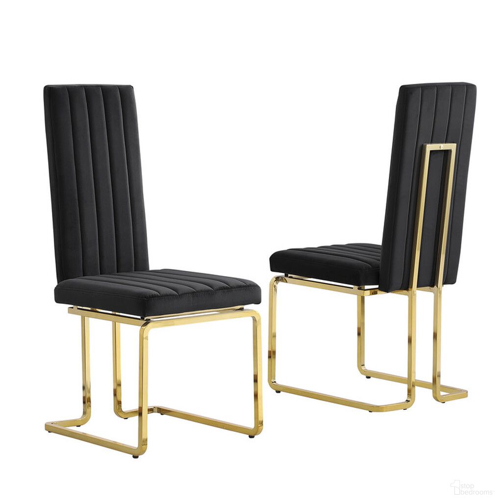 The appearance of Jana Side Chairs Set of 2 In Black Velvet and Gold Chrome designed by Best Quality Furniture in the modern / contemporary interior design. This black and gold piece of furniture was selected by 1StopBedrooms from Jana Collection to add a touch of cosiness and style into your home. Sku: SC346. Material: Velvet. Chair Type: Side Chair.