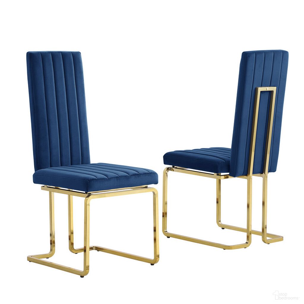The appearance of Jana Side Chairs Set of 2 In Navy Blue Velvet and Gold Chrome designed by Best Quality Furniture in the modern / contemporary interior design. This navy blue and gold piece of furniture was selected by 1StopBedrooms from Jana Collection to add a touch of cosiness and style into your home. Sku: SC345. Material: Velvet. Chair Type: Side Chair.
