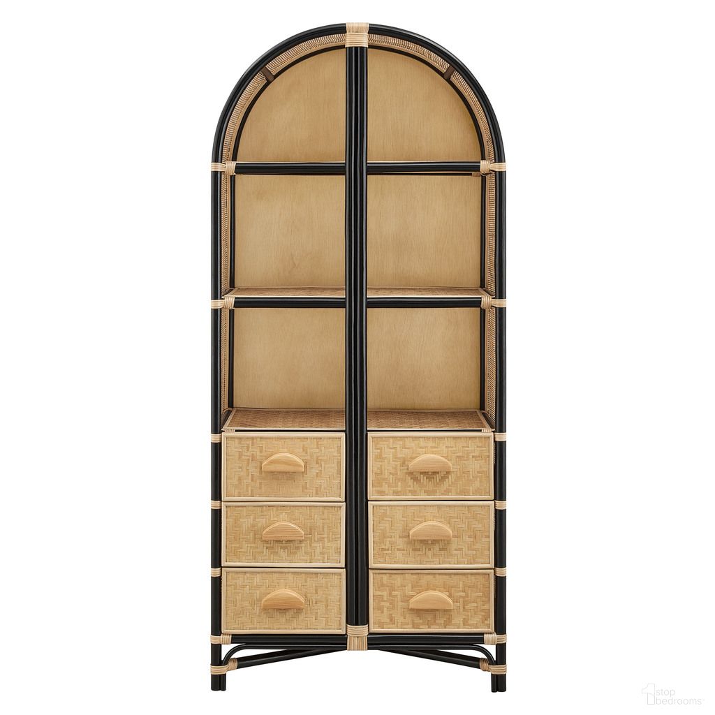 The appearance of Jane 71 Inch Tall Arched Natural Rattan Bookshelf In Natural Black designed by Modway in the transitional interior design. This natural black piece of furniture  was selected by 1StopBedrooms from Jane Collection to add a touch of cosiness and style into your home. Sku: EEI-7362-NAT-BLK. Material: Natural Rattan.