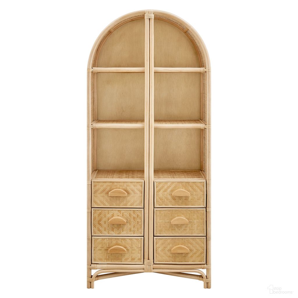 The appearance of Jane 71 Inch Tall Arched Natural Rattan Bookshelf In Natural designed by Modway in the transitional interior design. This natural piece of furniture  was selected by 1StopBedrooms from Jane Collection to add a touch of cosiness and style into your home. Sku: EEI-7362-NAT. Material: Natural Rattan.