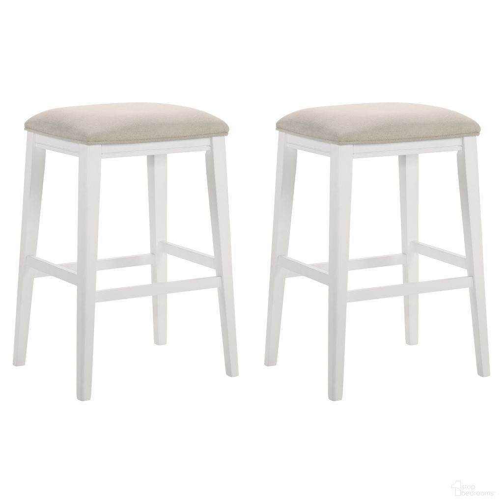 The appearance of Jane Bar Height Bar Stool Set of 2 In White and Cream designed by Armen Living in the modern / contemporary interior design. This white/cream piece of furniture was selected by 1StopBedrooms from Jane Collection to add a touch of cosiness and style into your home. Sku: LCJEBADCWH30;LCJEBADCWH30. Material: Polyester.