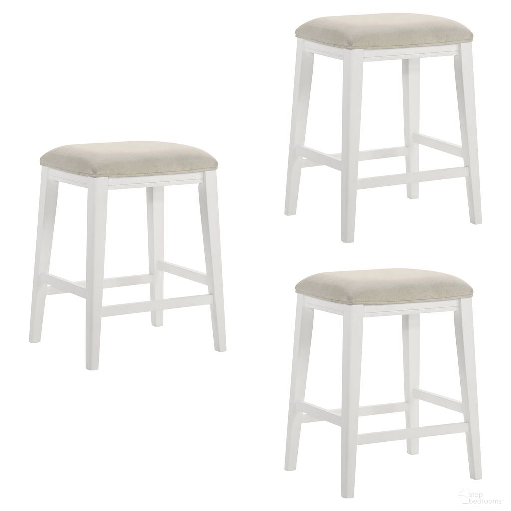 The appearance of Jane Counter Height Bar Stool Set of 3 In White and Cream designed by Armen Living in the modern / contemporary interior design. This white/cream piece of furniture  was selected by 1StopBedrooms from Jane Collection to add a touch of cosiness and style into your home. Sku: LCJEBADCWH26;LCJEBADCWH26;LCJEBADCWH26. Material: Polyester.