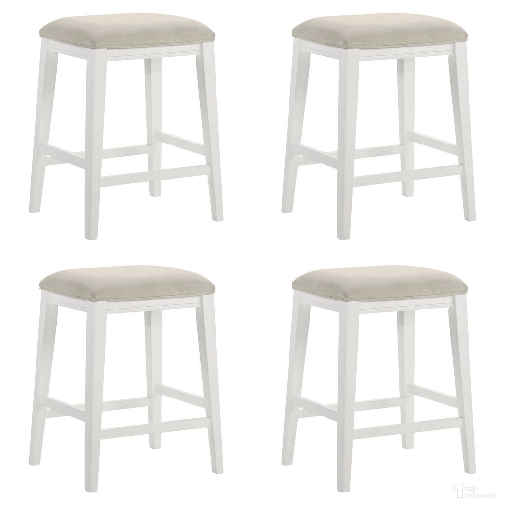 The appearance of Jane Counter Height Bar Stool Set of 4 In White and Cream designed by Armen Living in the modern / contemporary interior design. This white/cream piece of furniture  was selected by 1StopBedrooms from Jane Collection to add a touch of cosiness and style into your home. Sku: LCJEBADCWH26;LCJEBADCWH26;LCJEBADCWH26;LCJEBADCWH26. Material: Polyester.