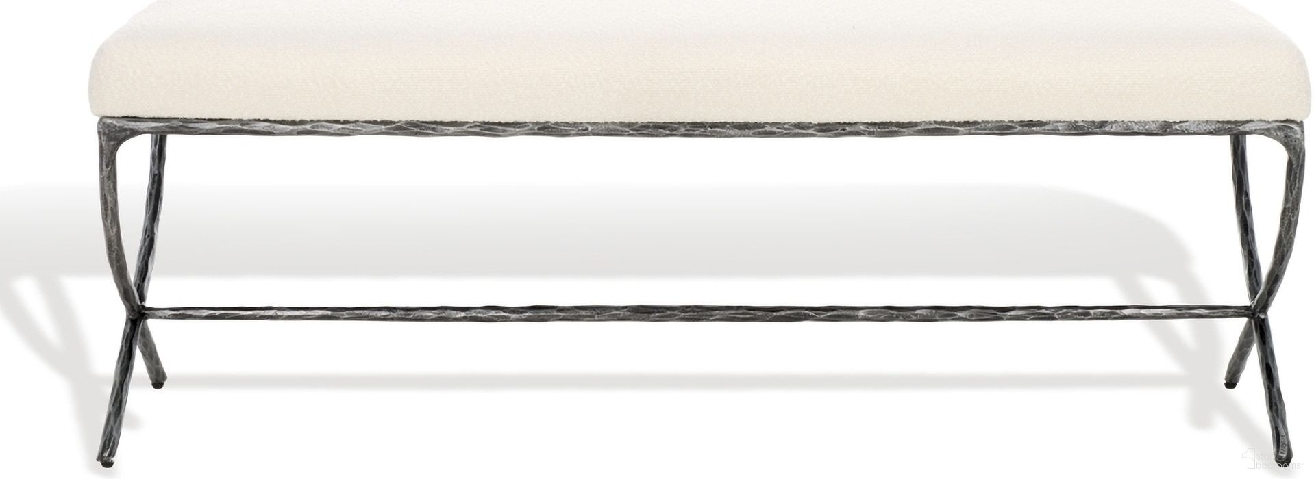 Janeen Boucle and Metal Bench In Ivory and Black