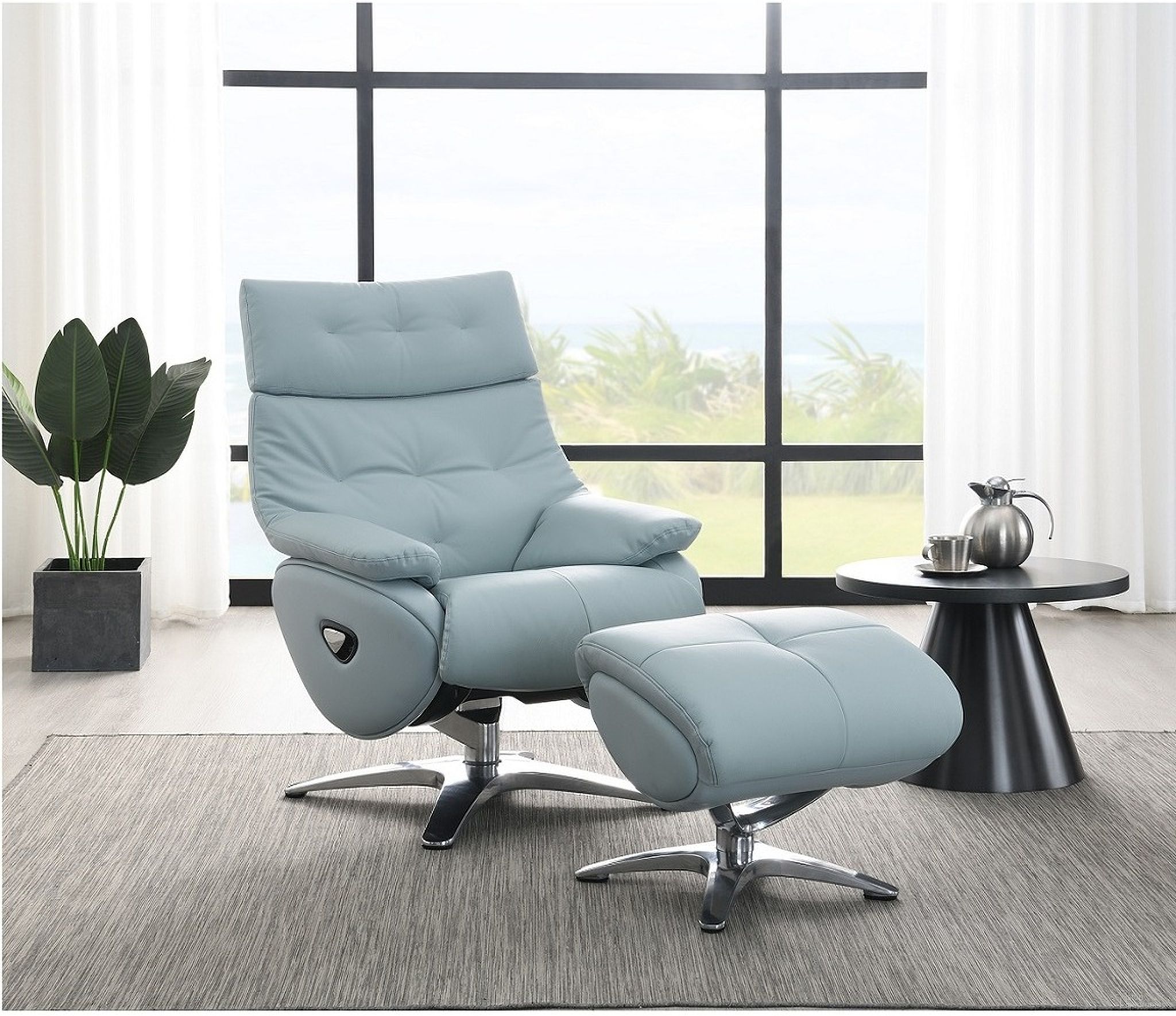 The appearance of Janella Motion Accent Chair with Swivel and Ottoman In Blue designed by ACME in the modern / contemporary interior design. This blue piece of furniture was selected by 1StopBedrooms from Janella Collection to add a touch of cosiness and style into your home. Sku: AC02990. Material: Metal.
