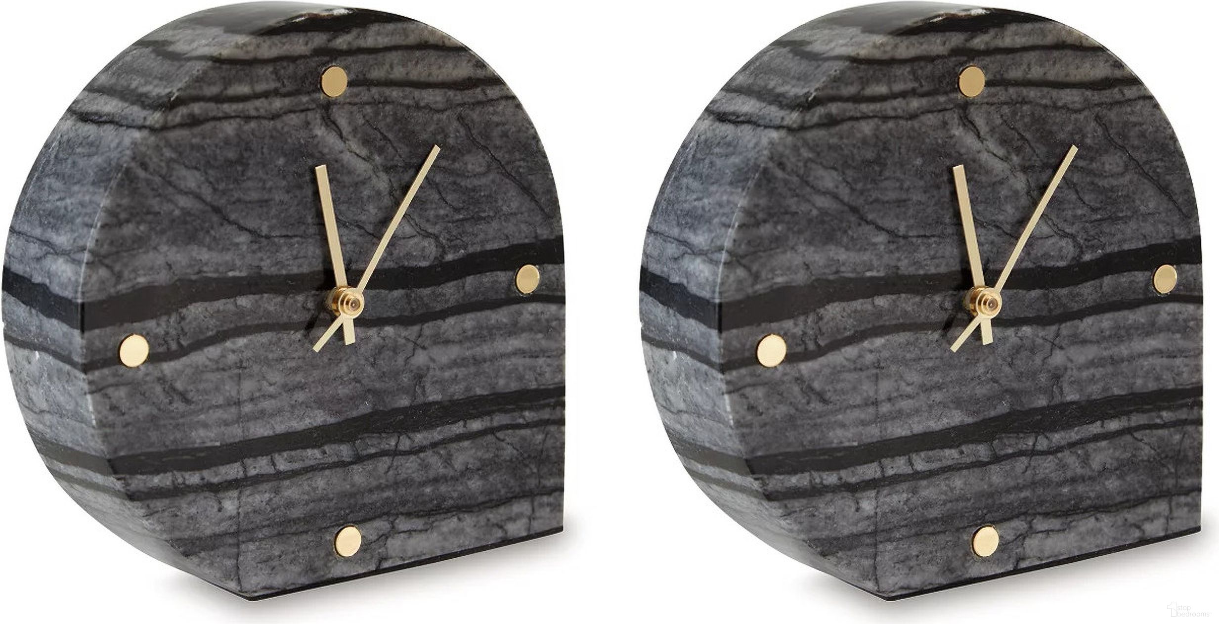 The appearance of Janmour Table Clock Set of 2 In Black designed by Signature Design by Ashley in the modern / contemporary interior design. This black piece of furniture was selected by 1StopBedrooms from Janmour Collection to add a touch of cosiness and style into your home. Sku: A2000661. Material: Marble.