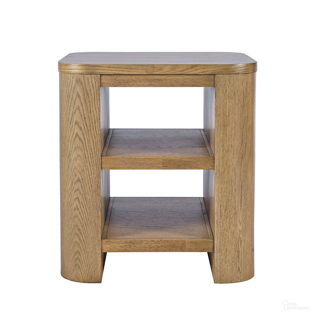 The appearance of Janzen End Table with Open Storage and Rounded Corners In Cascade Oak and Brown designed by Jofran in the modern / contemporary interior design. This cascade oak/brown piece of furniture  was selected by 1StopBedrooms from Janzen Collection to add a touch of cosiness and style into your home. Sku: 2534-3. Material: Rubberwood.