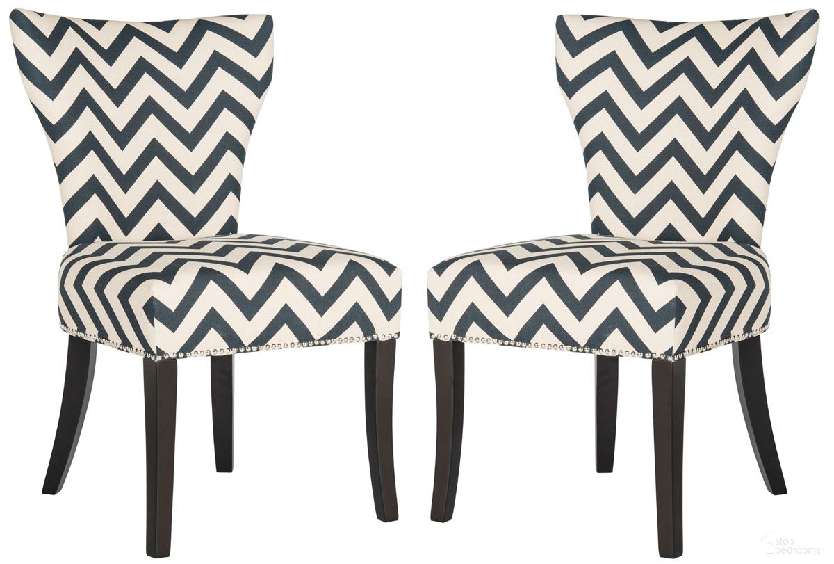 The appearance of Jappic 20 Inch Ring Side Chair with Silver Nail Heads in White and Navy Set of 2 designed by Safavieh in the modern / contemporary interior design. This white and navy piece of furniture  was selected by 1StopBedrooms from Jappic Collection to add a touch of cosiness and style into your home. Sku: MCR4721C-SET2. Material: Wood. Chair Type: Side Chair.