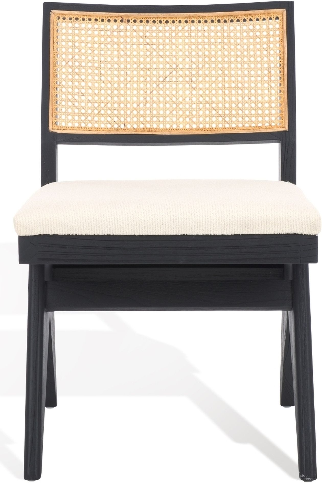Jaqueline Rattan Back Chair In Black and Beige
