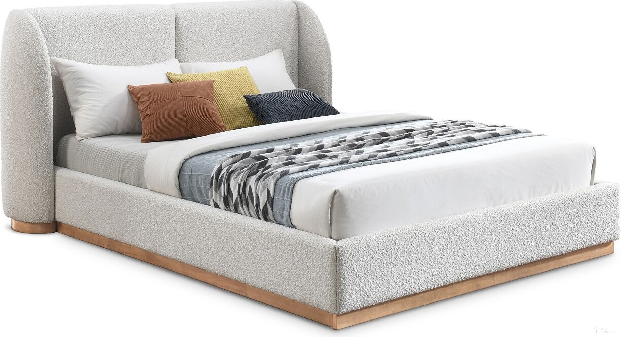 The appearance of Jardin Boucle Fabric Full Bed In Cream designed by Meridian in the modern / contemporary interior design. This cream piece of furniture  was selected by 1StopBedrooms from Jardin Collection to add a touch of cosiness and style into your home. Sku: JardinCream-F Box 1/3 (Headboard / Wings / Headboard Legs);JardinCream-F Box 2/3 (Footboard / Rails / Hardware / Footboard Rails Base);JardinCream-F Box 3/3 (Slats). Bed Size: Full. Material: Rubberwood. Bed Type: Upholstered Bed.