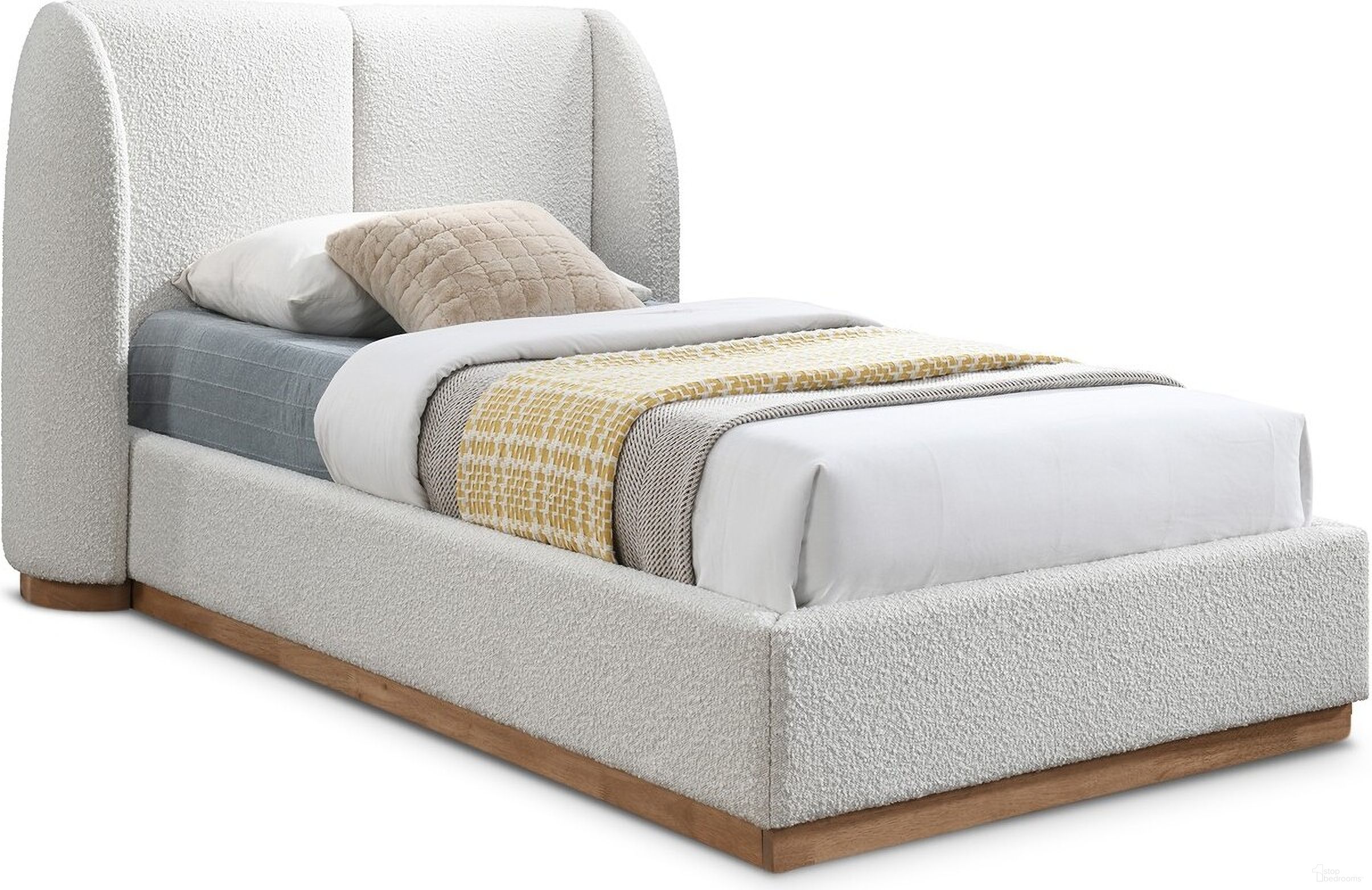 The appearance of Jardin Boucle Fabric Twin Bed In Cream designed by Meridian in the modern / contemporary interior design. This cream piece of furniture was selected by 1StopBedrooms from Jardin Collection to add a touch of cosiness and style into your home. Sku: JardinCream-T Box 1/3 (Headboard / Wings / Headboard Legs);JardinCream-T Box 2/3 (Footboard / Rails / Hardware / Footboard Rails Base);JardinCream-T Box 3/3 (Slats). Bed Size: Twin. Material: Rubberwood. Bed Type: Upholstered Bed.