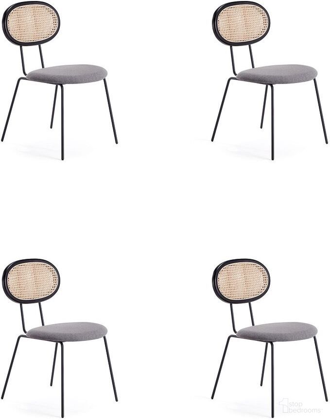 The appearance of Jardin Dining Chair In Black With Cane And Grey Upholstered Seating Set of 4 designed by Manhattan Comfort in the industrial interior design. This black and grey piece of furniture  was selected by 1StopBedrooms from Jardin Collection to add a touch of cosiness and style into your home. Sku: DCCA06-GY;DCCA06-GY. Material: Metal. Chair Type: Side Chair.
