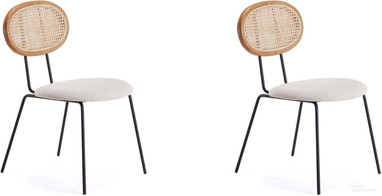 Jardin Dining Chair In Nature Cane And Oatmeal Upholstered Seating Set of 2