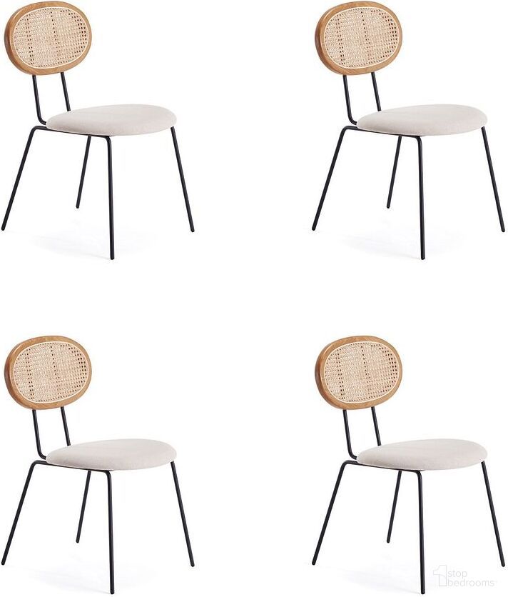 Jardin Dining Chair In Nature Cane And Oatmeal Upholstered Seating Set of 4