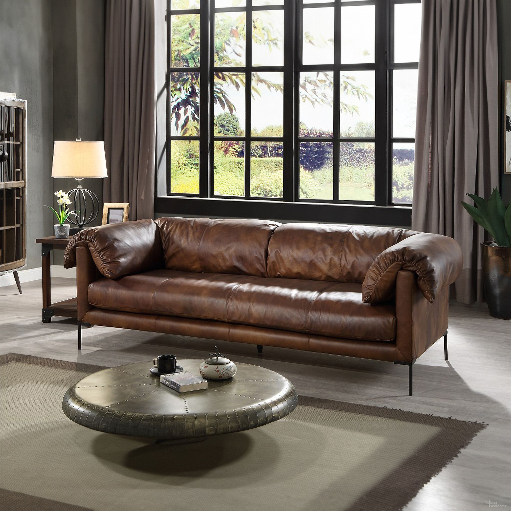 The appearance of Jaron Sofa In Mocha designed by ACME in the industrial interior design. This mocha piece of furniture was selected by 1StopBedrooms from Jaron Collection to add a touch of cosiness and style into your home. Sku: LV02980. Material: Wood.