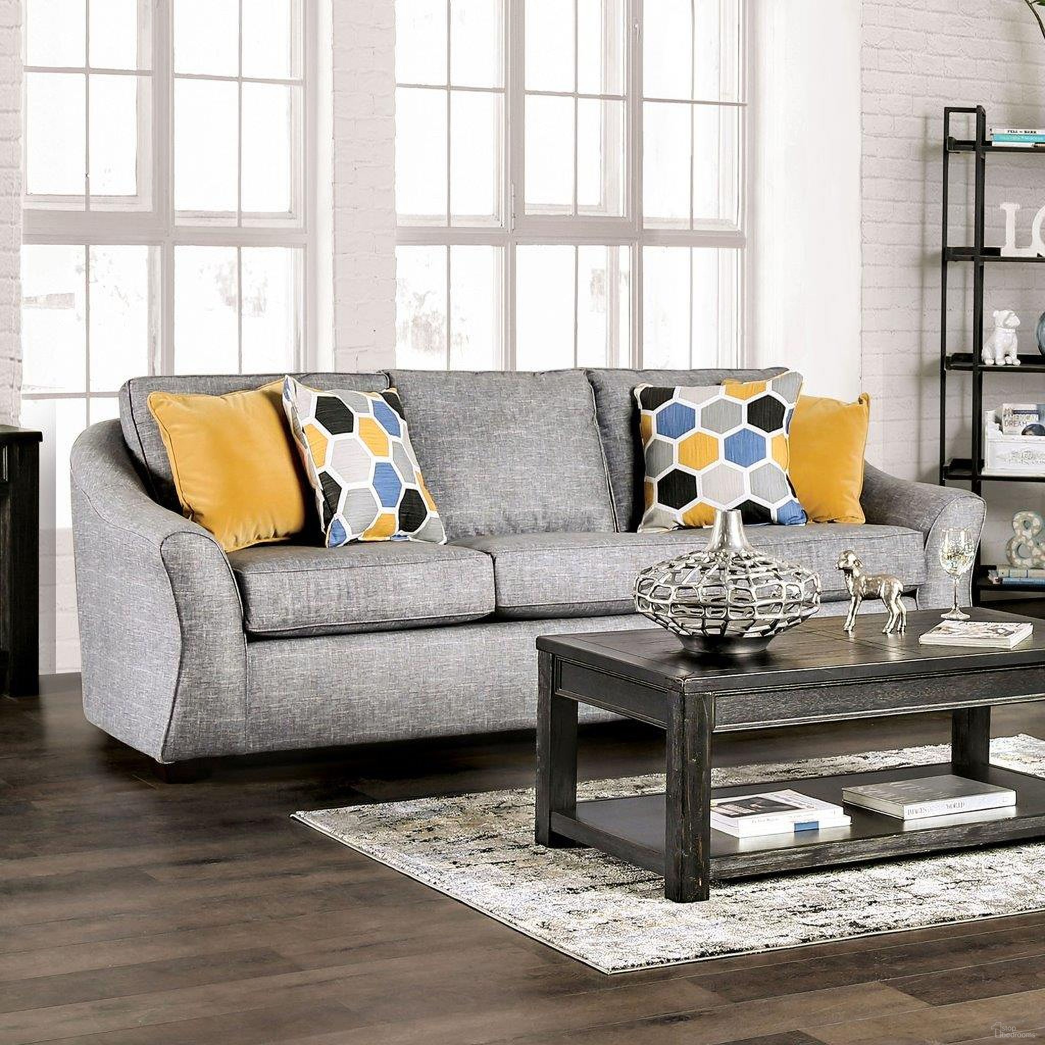 The appearance of Jarrow Sofa In Light Gray designed by Furniture of America in the transitional interior design. This light gray piece of furniture was selected by 1StopBedrooms from Jarrow Collection to add a touch of cosiness and style into your home. Sku: SM8001-SF. Material: Linen.