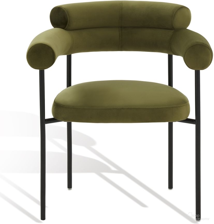 The appearance of Jaslene Curved Back Dining Chair In Olive Green and Black designed by Safavieh Couture in the modern / contemporary interior design. This olive green and black piece of furniture was selected by 1StopBedrooms from Jaslene Collection to add a touch of cosiness and style into your home. Sku: SFV4791D. Material: Wood. Chair Type: Arm Chair.