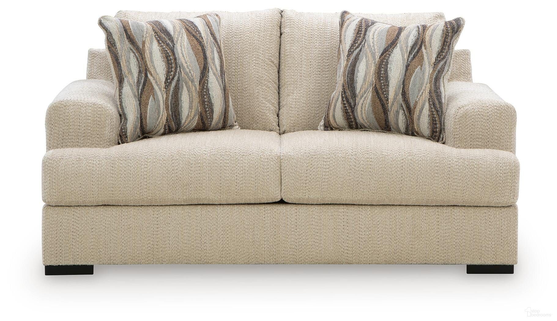 The appearance of Jasmine Grove Loveseat In Oatmeal designed by Signature Design by Ashley in the modern / contemporary interior design. This oatmeal piece of furniture  was selected by 1StopBedrooms from Jasmine Grove Collection to add a touch of cosiness and style into your home. Sku: NC6960535. Material: Fabric.