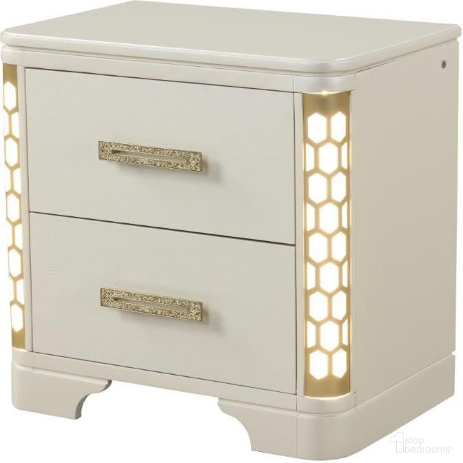 Jasmine Nightstand With Led Light Made With Wood In Beige